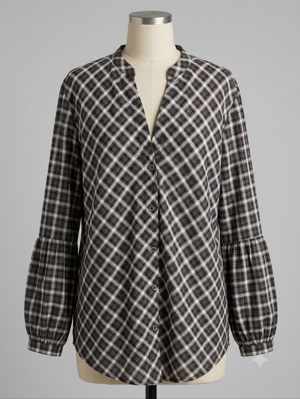 Chicos Plaid Button-Front Peasant Blouse, Size 3(XL), 16/18